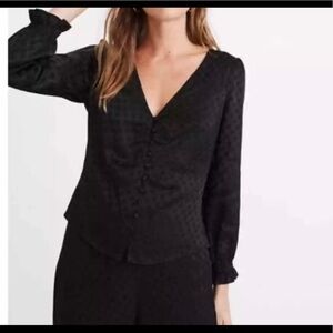 Madewell smocked button front top black 00